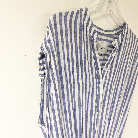 Rails Angelina Striped Tunic Tiered Mini Dress Linen Blend Smocked Waist Popover - Picture 4 of 10